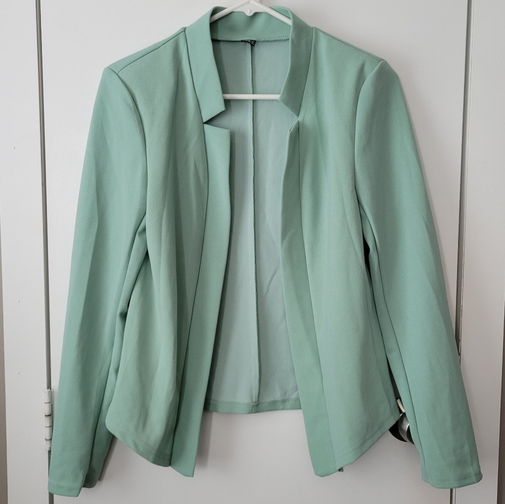 Mint Green Open Front Blazer Jacket